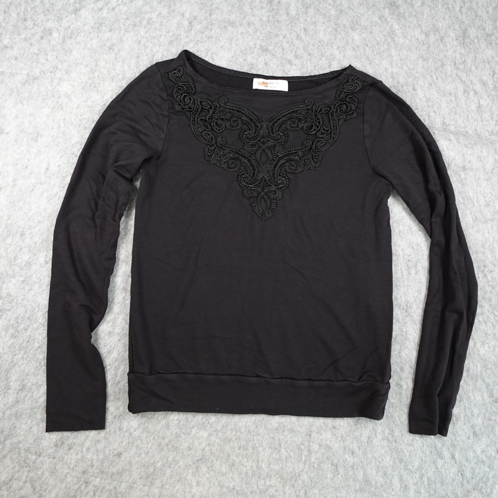 Bailey 44 Top Women Small Black Lace Embroidered Neck Long Sleeve USA Victorian